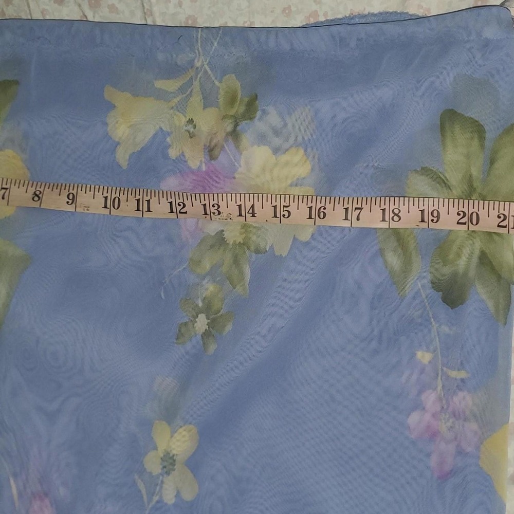 Vintage Blue Floral Chiffon Midi Skirt Sheer Overlay Fairy Cottage Core 90s - Picture 3 of 4